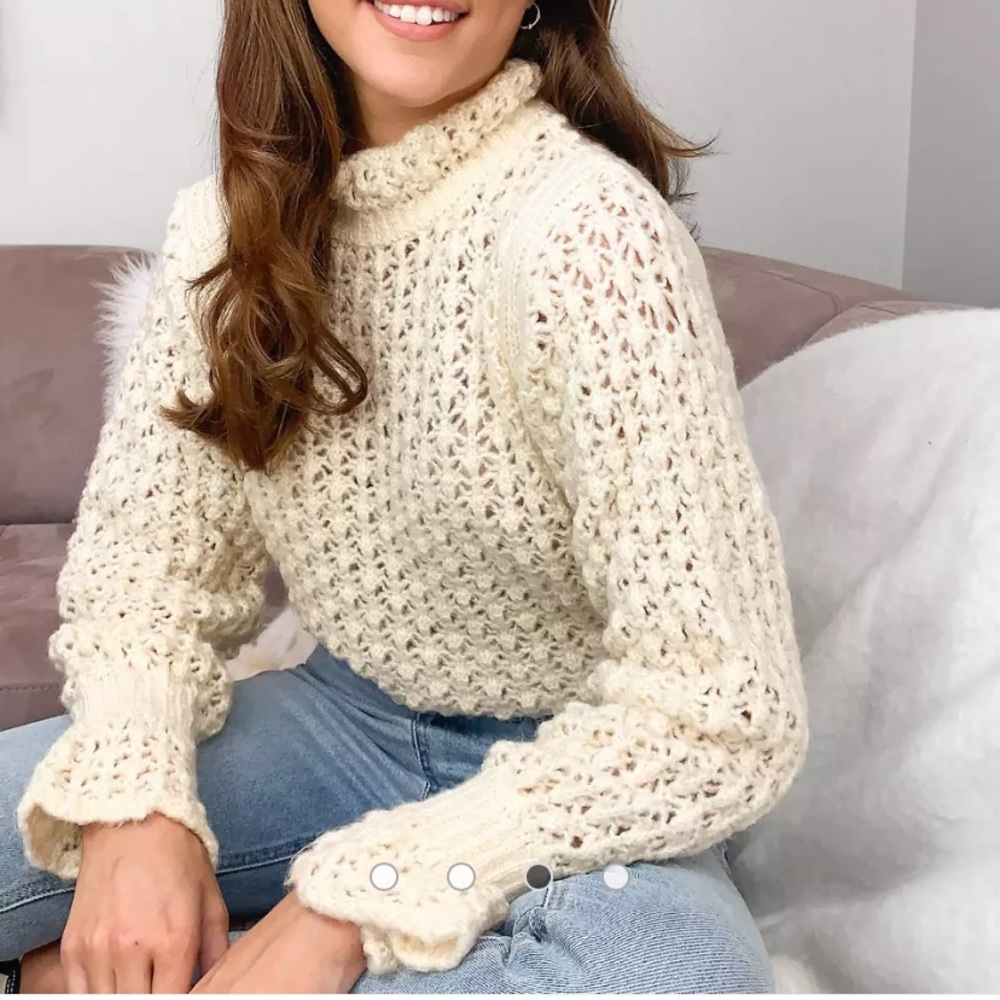 Cream Sweater with Lace Stitch and Frill Sleeves